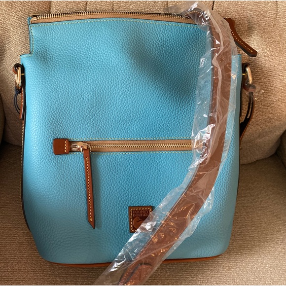 Dooney & Bourke Pebble Grain Leather Zip Sac Crossbody Bag Caribbean Blue NWT - Picture 2 of 7